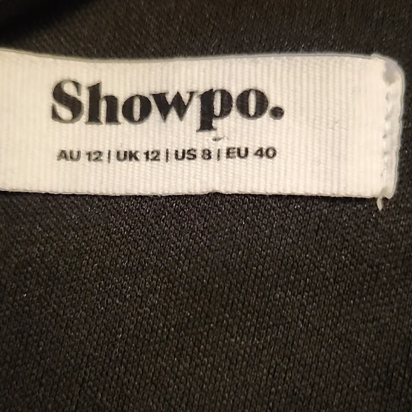 Showpo Black One Shoulder Gown Dress With Statement Bow & High Slit Size 8 - Picture 12 of 15